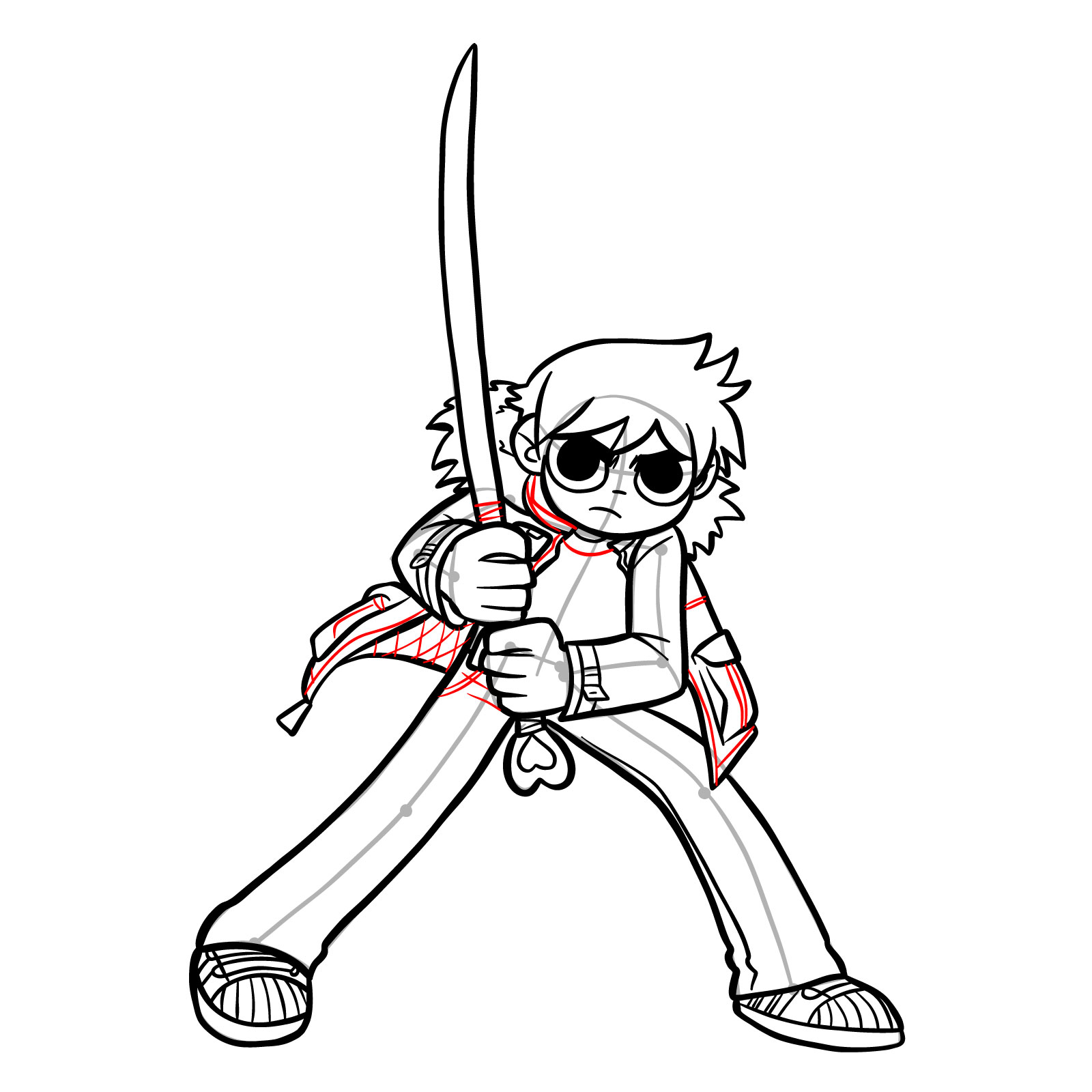 Easy drawing of Scott Pilgrim with The Power of Love - step 20