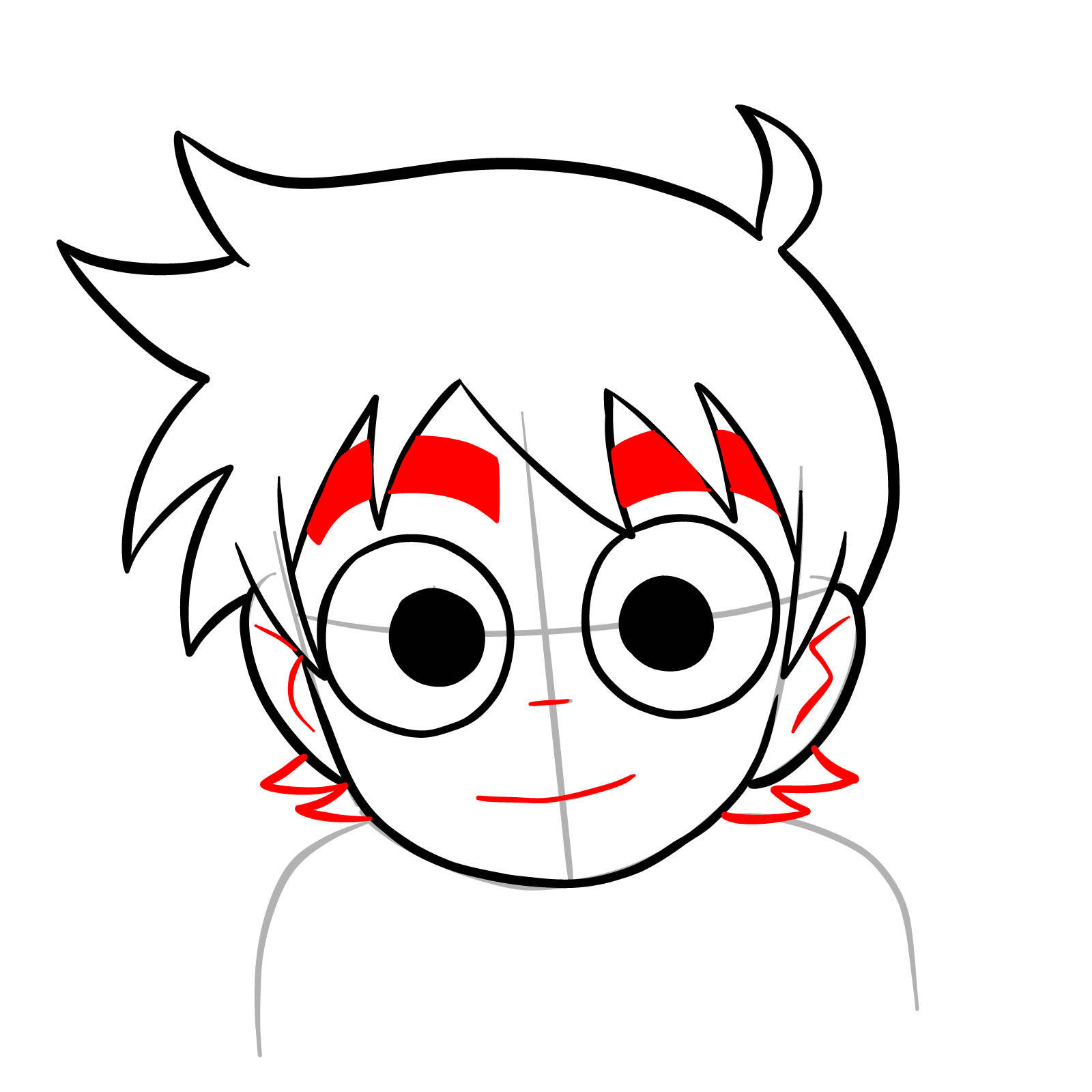 Learn to draw Scott Pilgrim's face from Netflix anime series - step 08