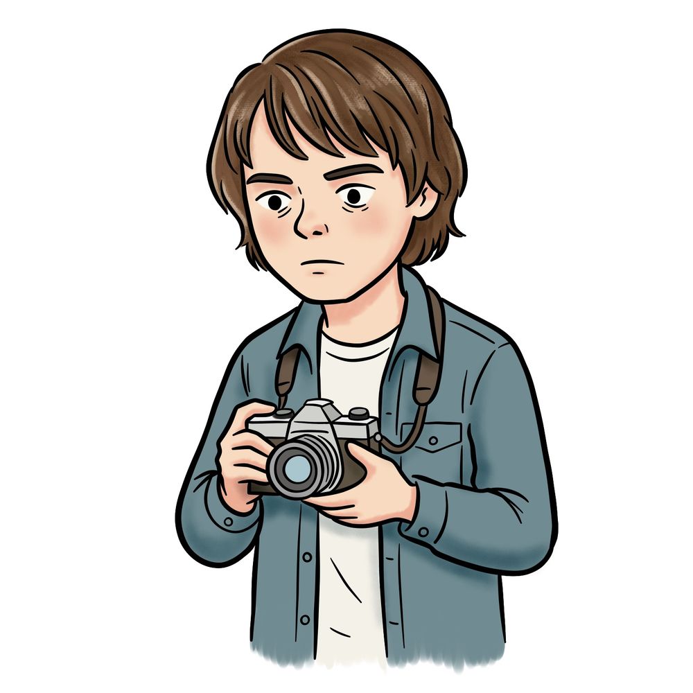 Learn How to Draw Jonathan Byers Holding His Vintage Camera