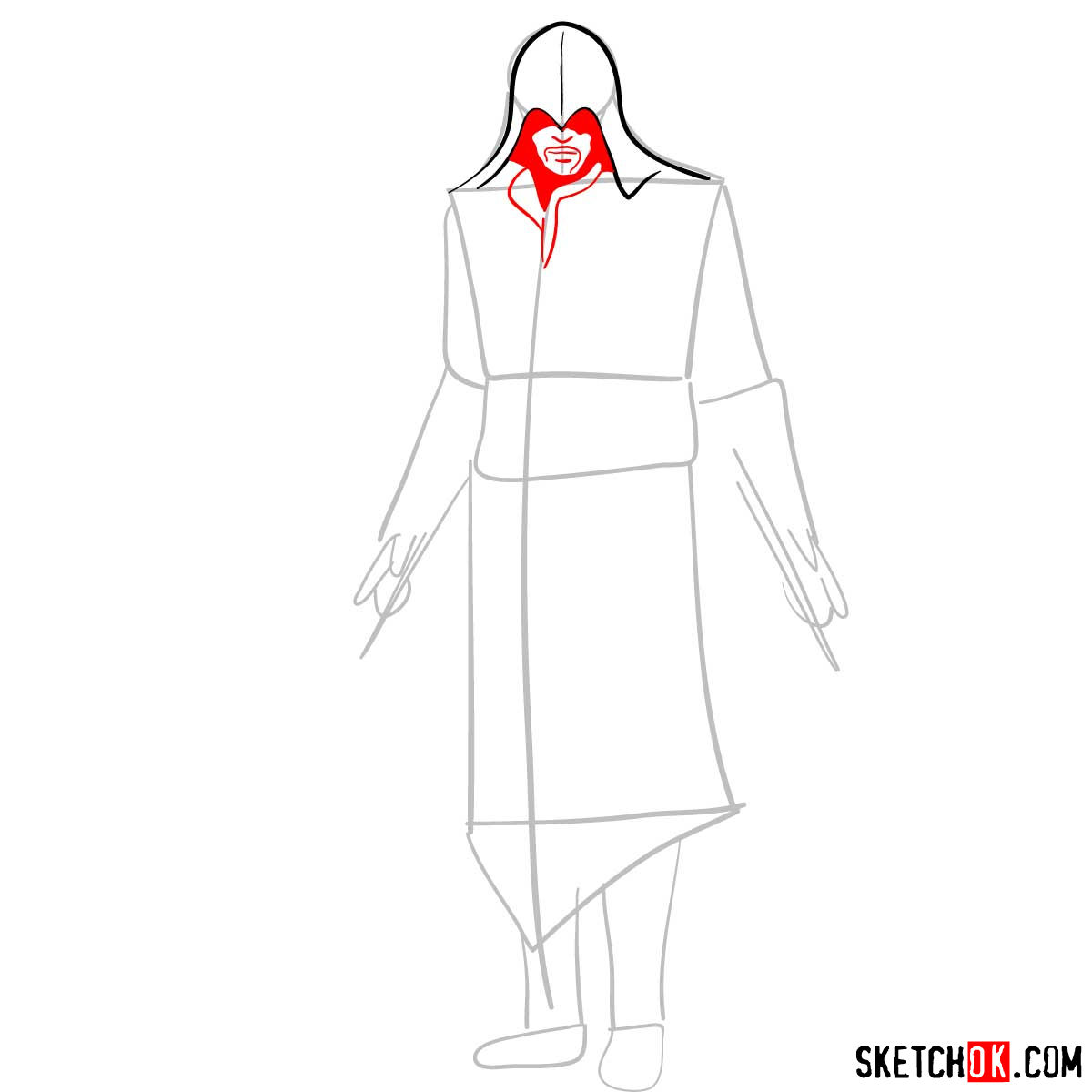 How to draw an Assassin from Assassin's Creed game - step 04