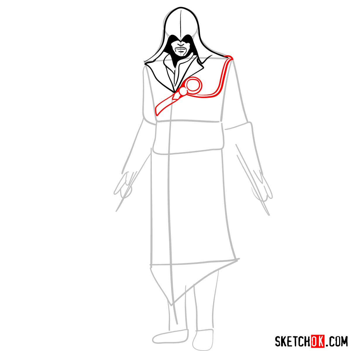 How to draw an Assassin from Assassin's Creed game - step 06