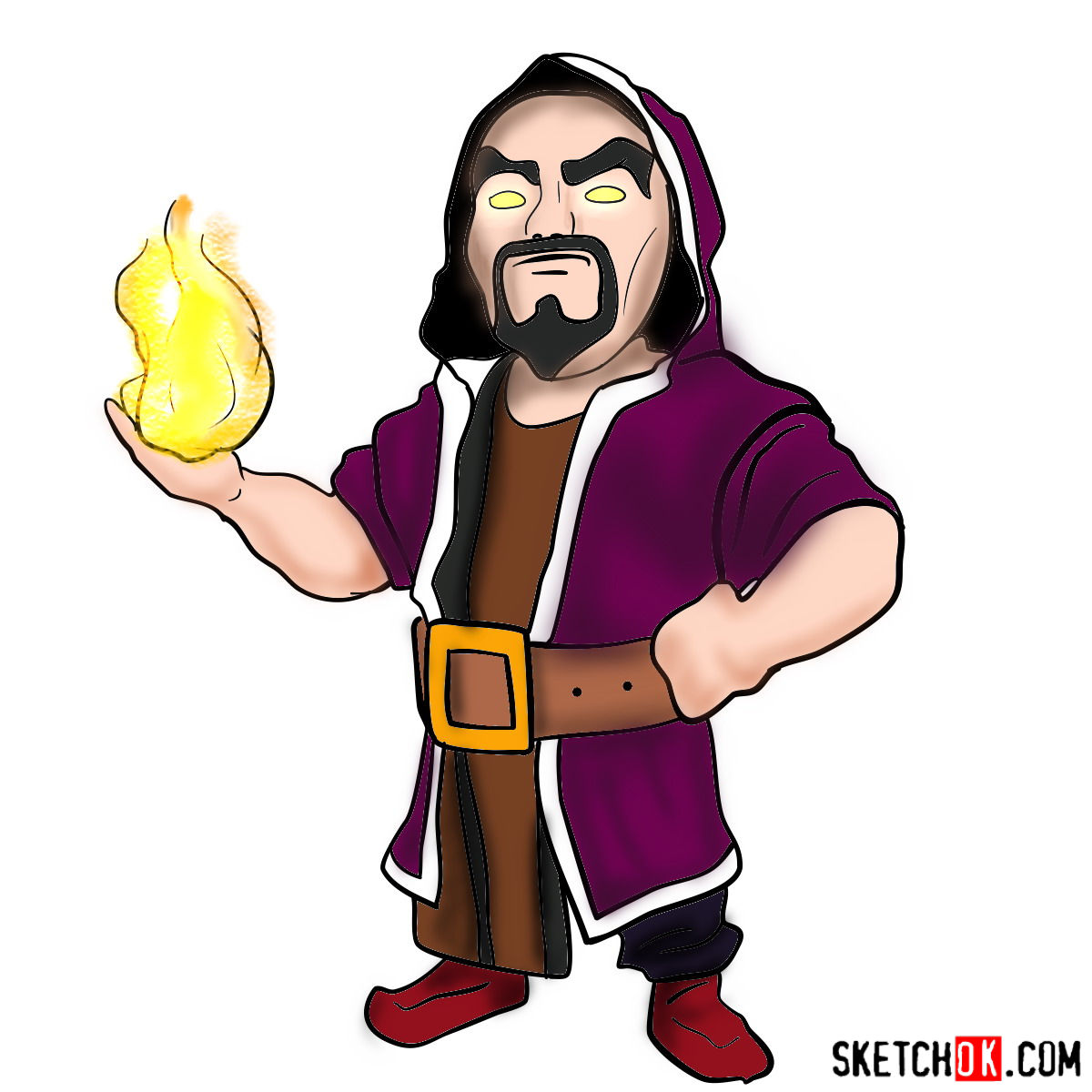 How to draw Wizard from Clash of Clans - Sketchok easy drawing guides.