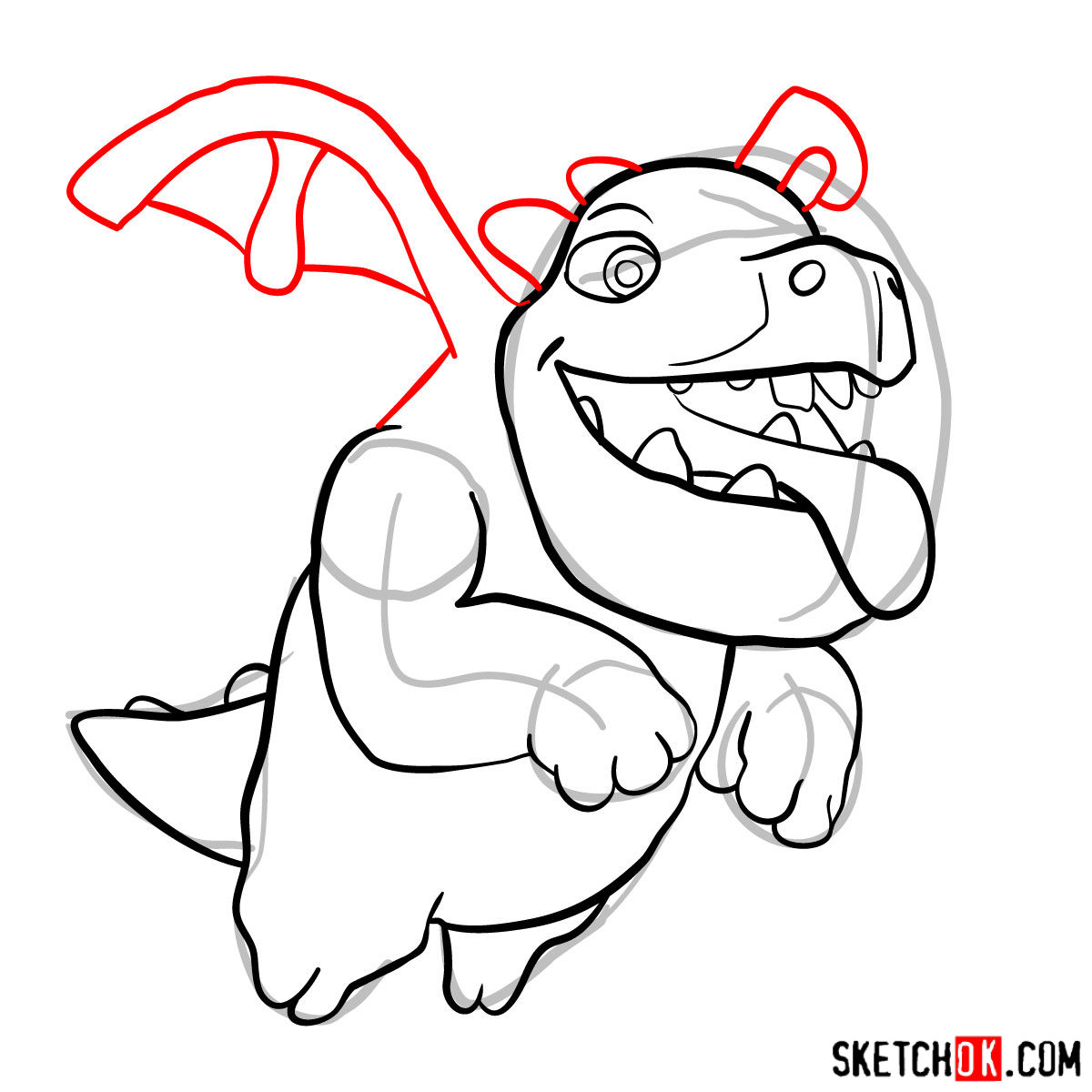 How to draw Baby Dragon from Clash of Clans - step 08