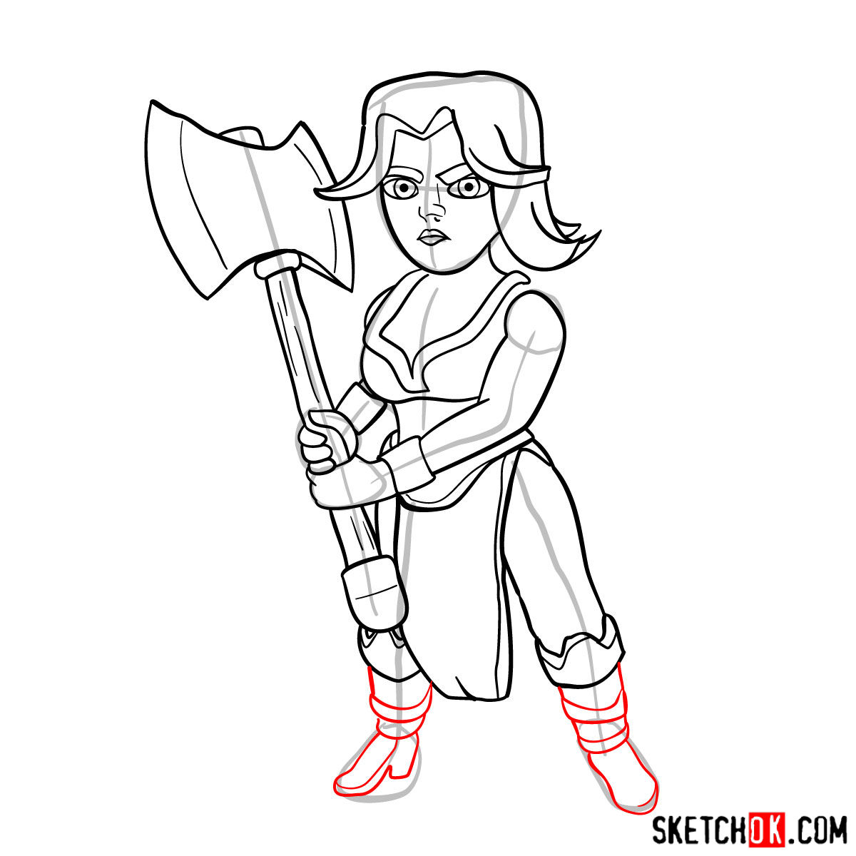 How to draw Valkyrie from Clash of Clans - step 11