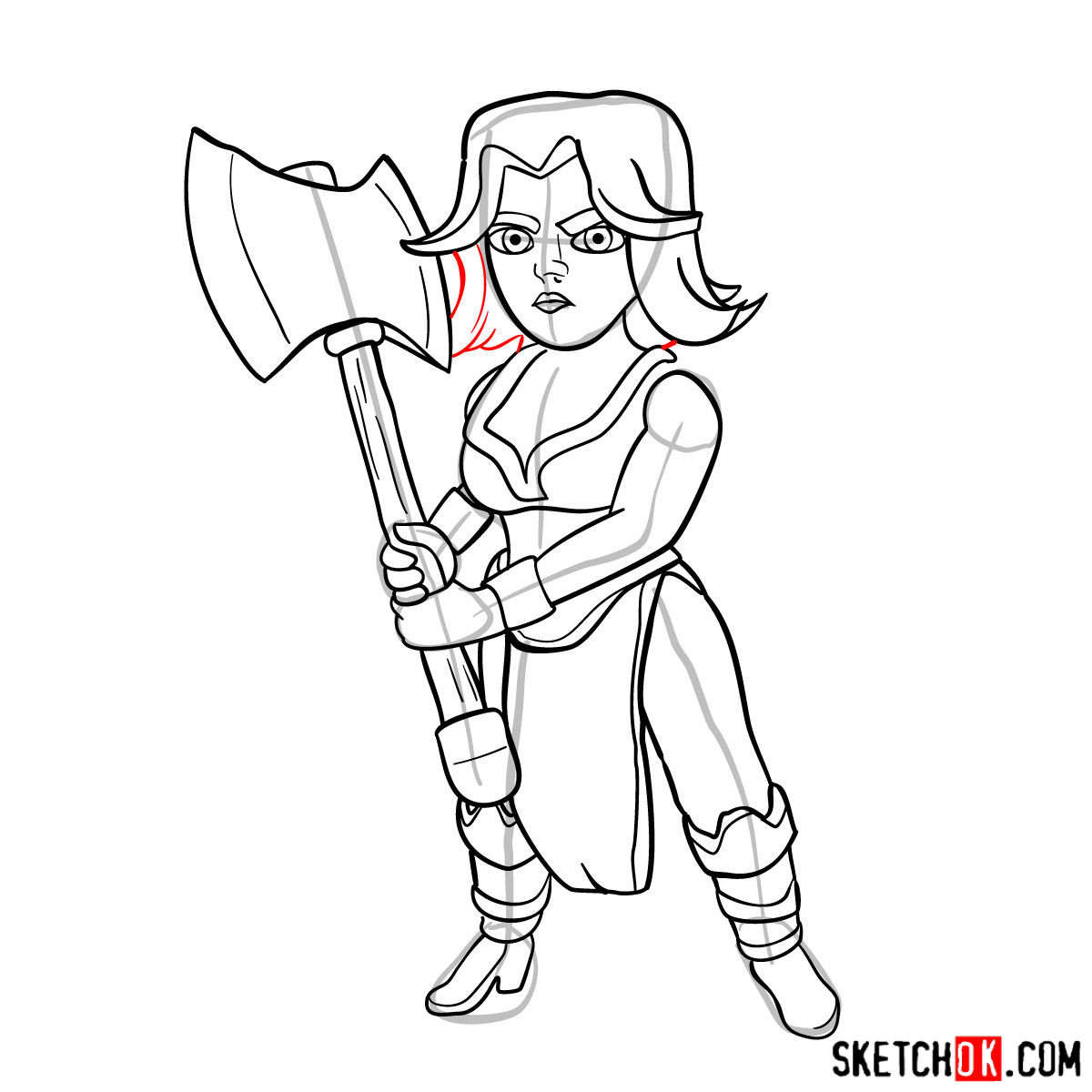 How to draw Valkyrie from Clash of Clans - step 12