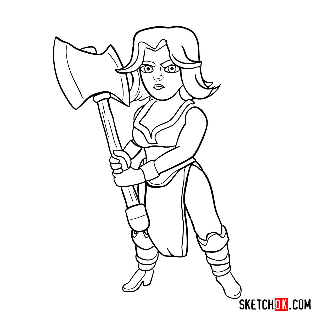How to draw Valkyrie from Clash of Clans - step 13
