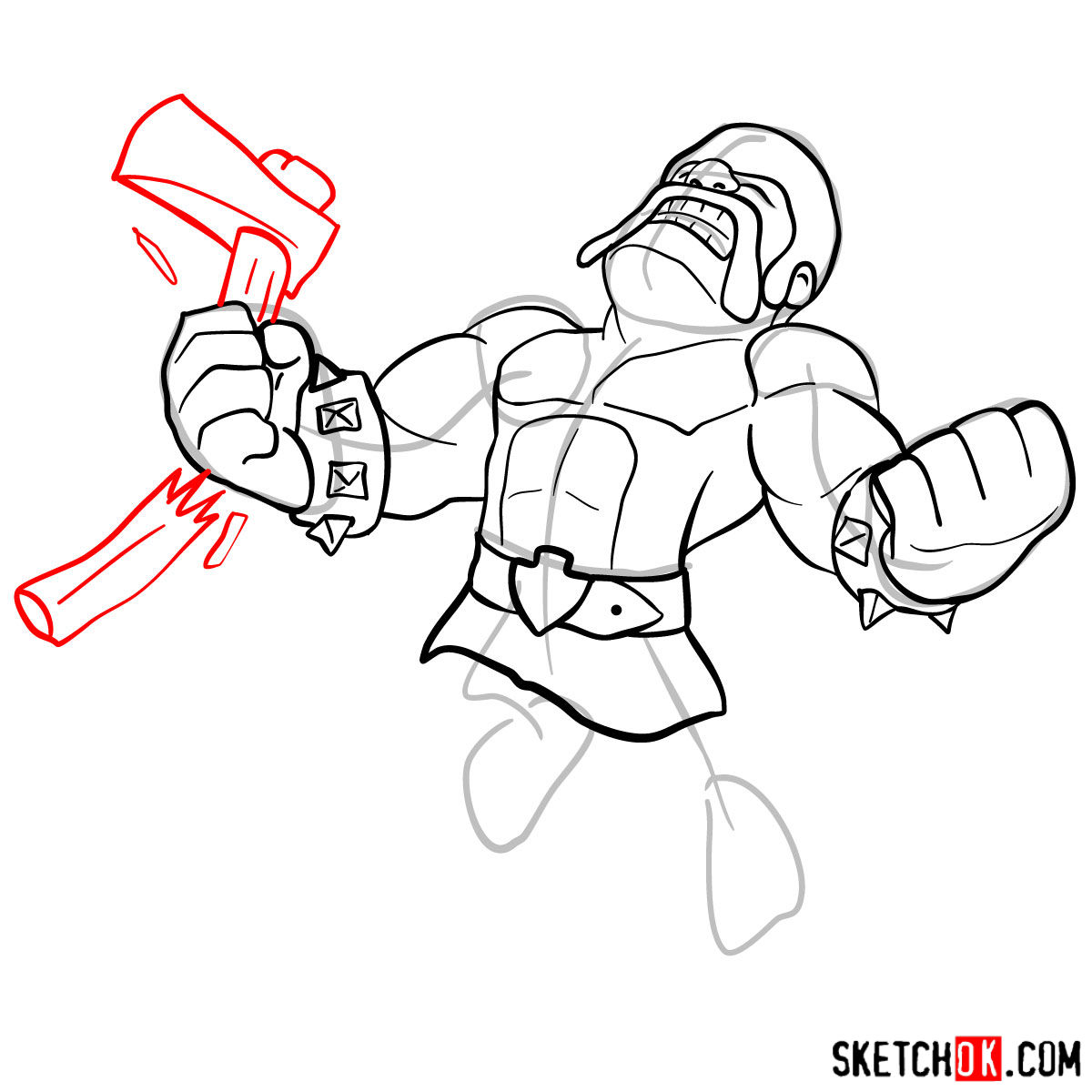 How to draw Raged Barbarian from CoC - step 11