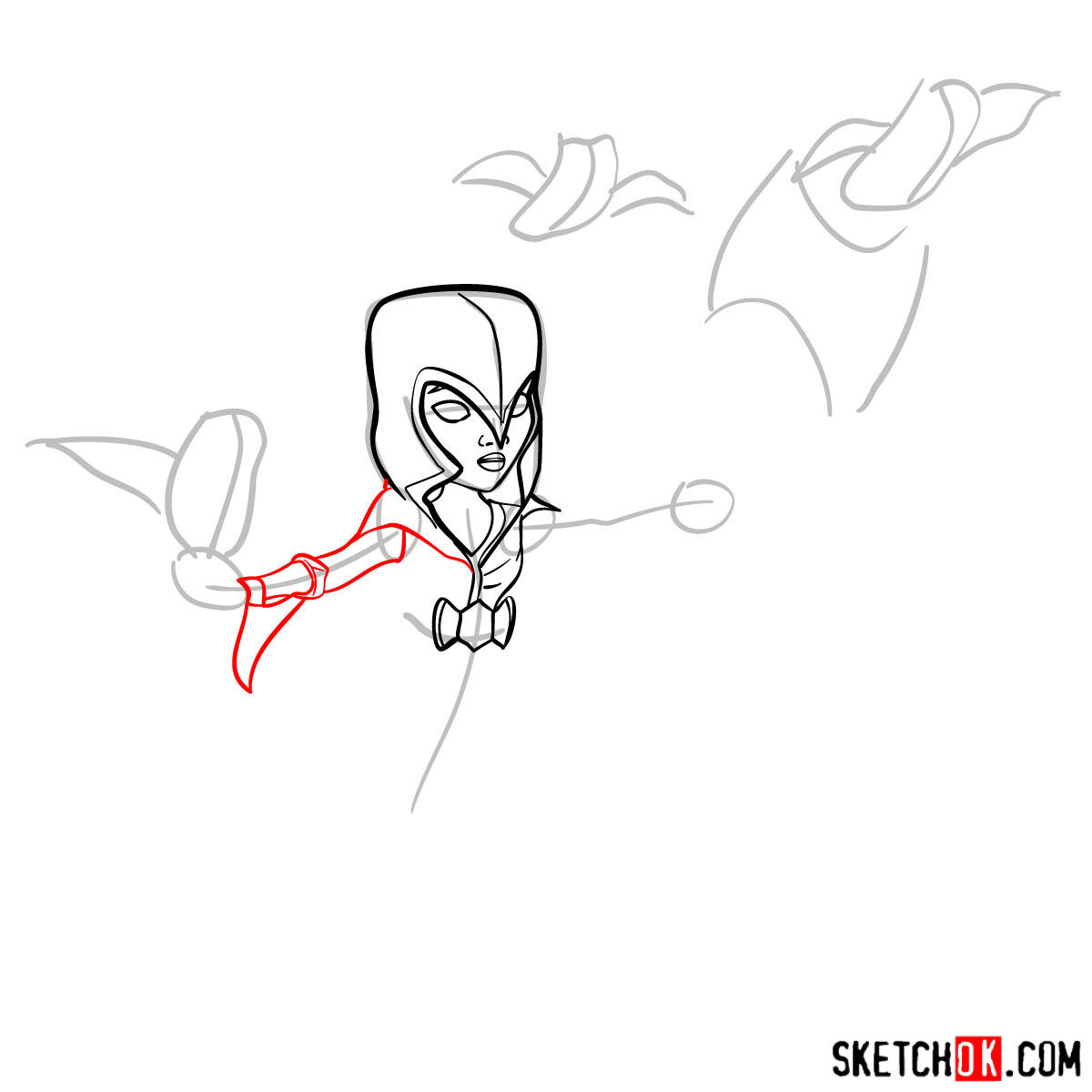 How to draw Night Witch (Bat) from Clash of Clans - step 05