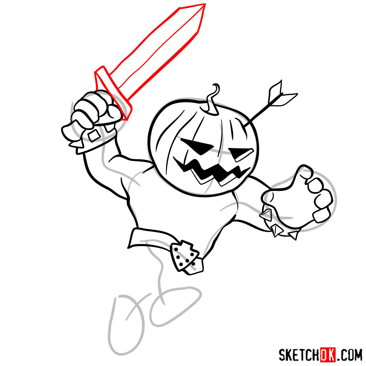 How to draw Pumpkin Barbarian - step 09