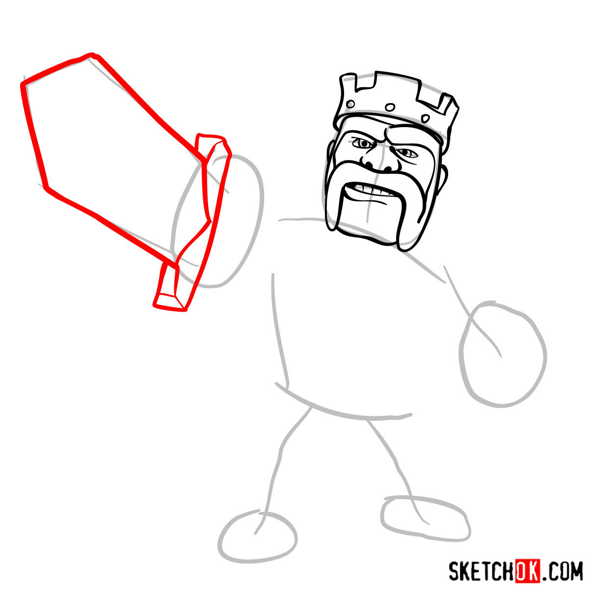 How to draw Barbarian King from CoC - step 05