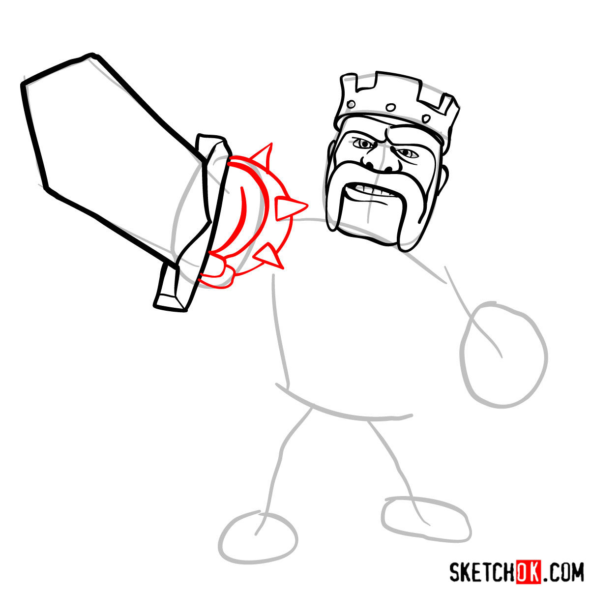 How to draw Barbarian King from CoC -  step 06