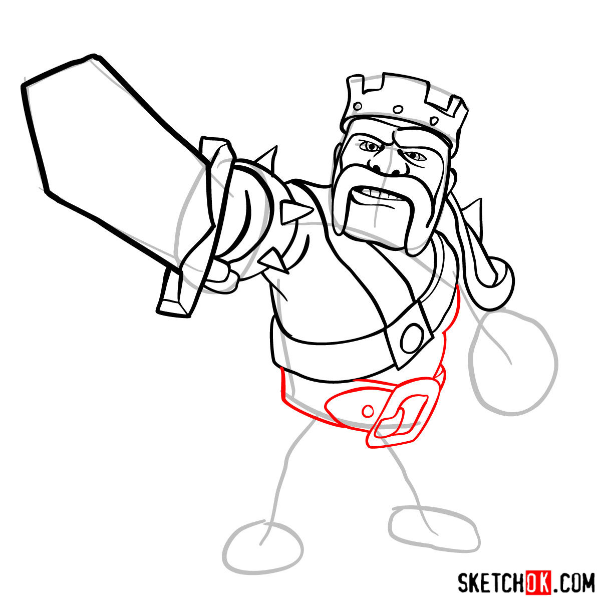 How to draw Barbarian King from CoC - step 09