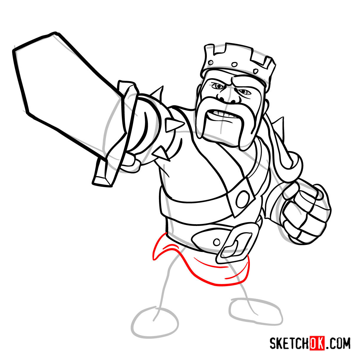 How to draw Barbarian King from CoC - step 11