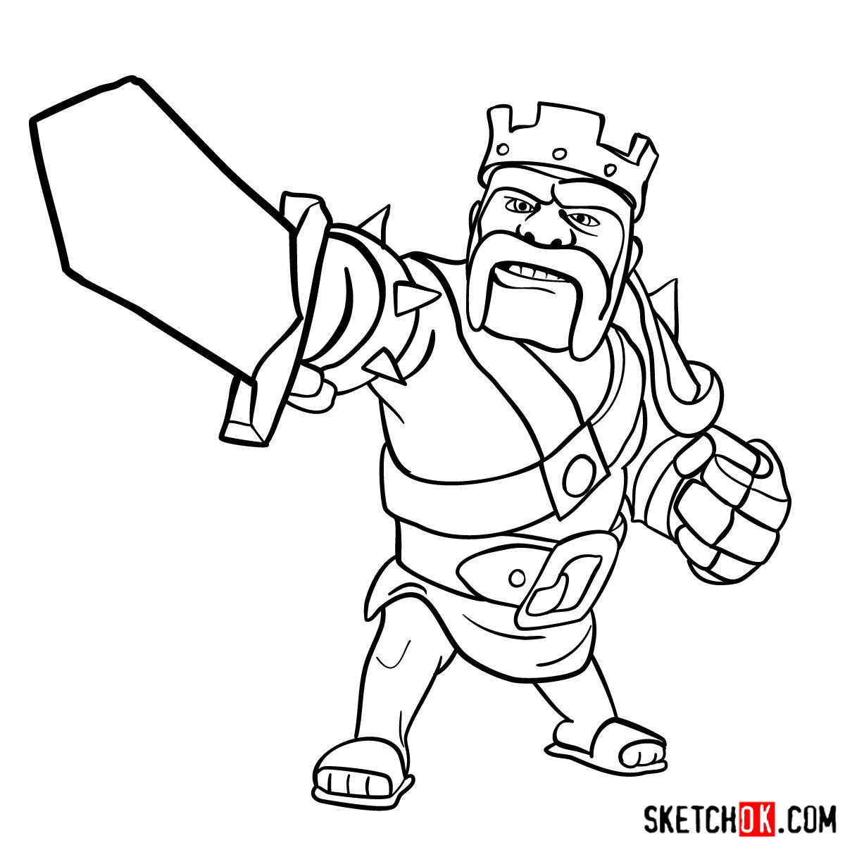 How to draw Barbarian King from CoC - step 13