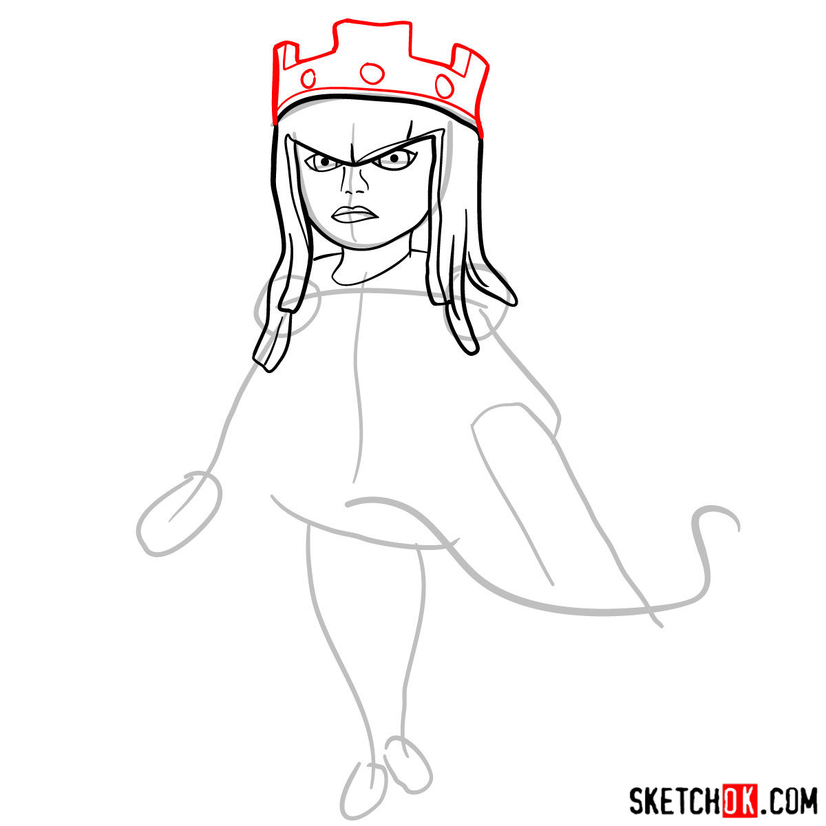 How to draw Archer Queen from Clash of Clans game - step 05