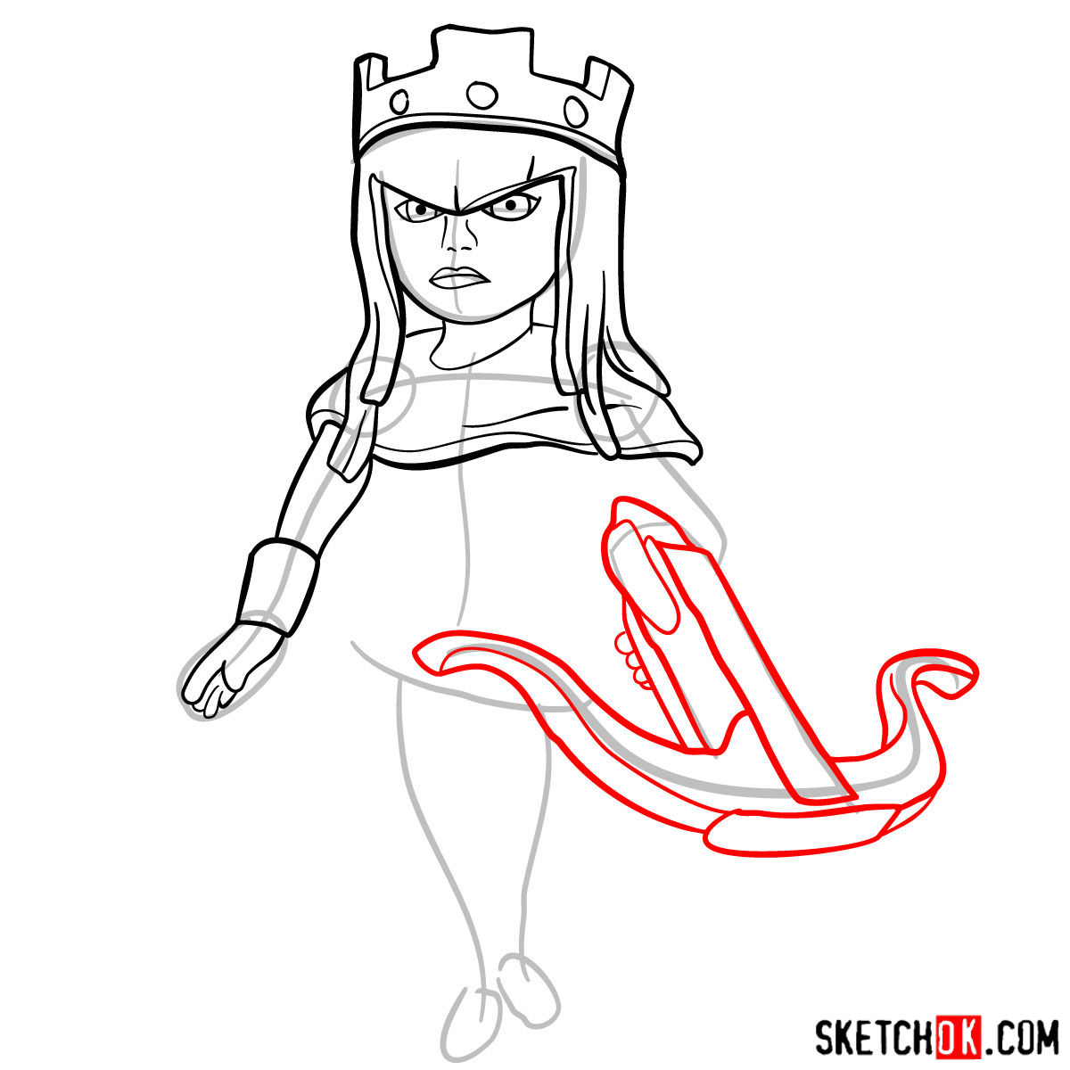 How to draw Archer Queen from Clash of Clans game - step 08