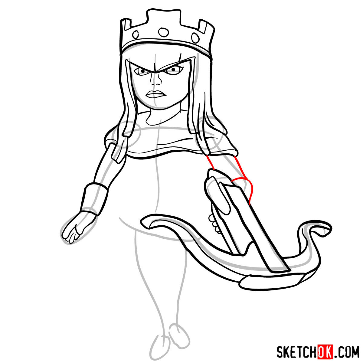 How to draw Archer Queen from Clash of Clans game - step 09