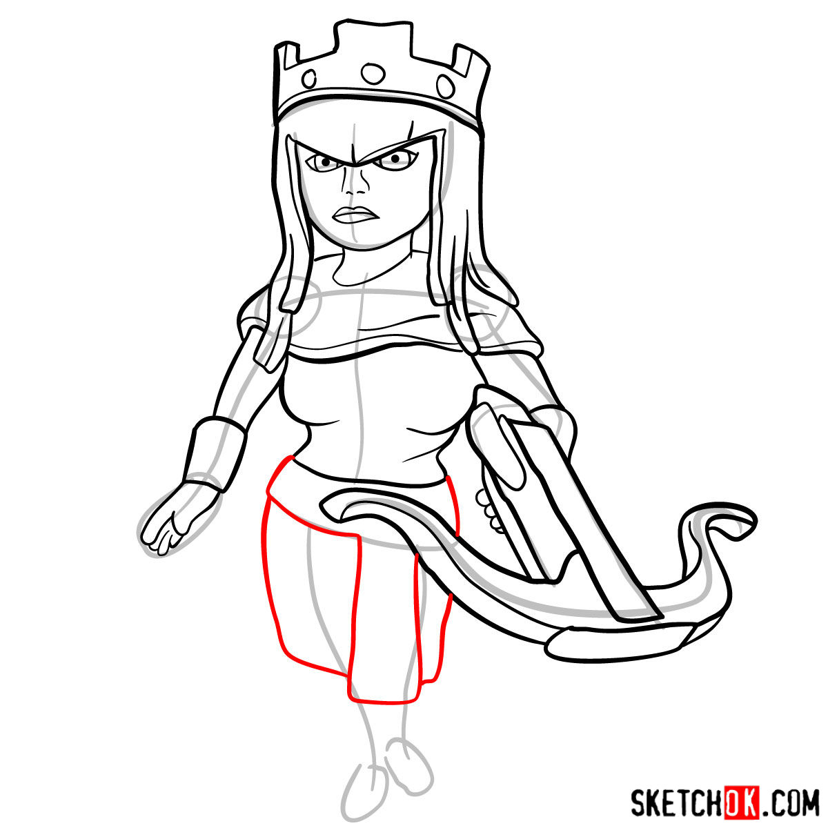 How to draw Archer Queen from Clash of Clans game - step 11