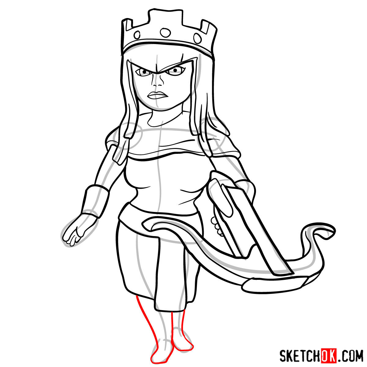 How to draw Archer Queen from Clash of Clans game - step 12