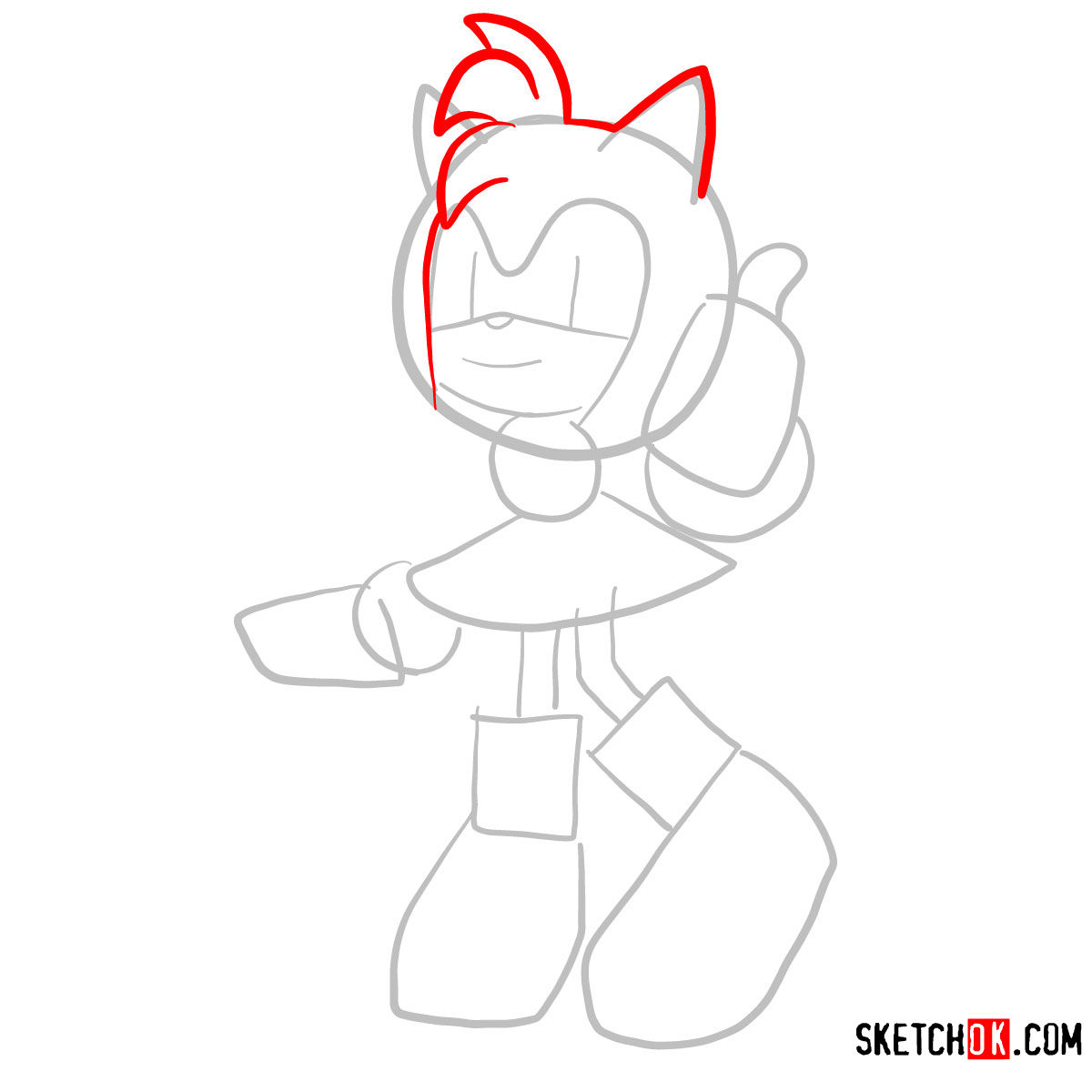 How to draw Amy Rose | Sonic the Hedgehog - step 03