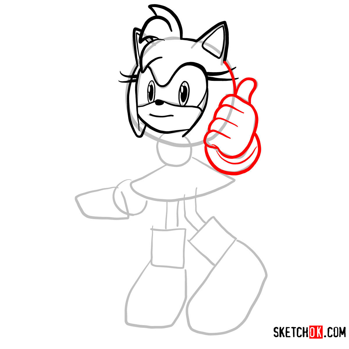 How to draw Amy Rose | Sonic the Hedgehog - step 06