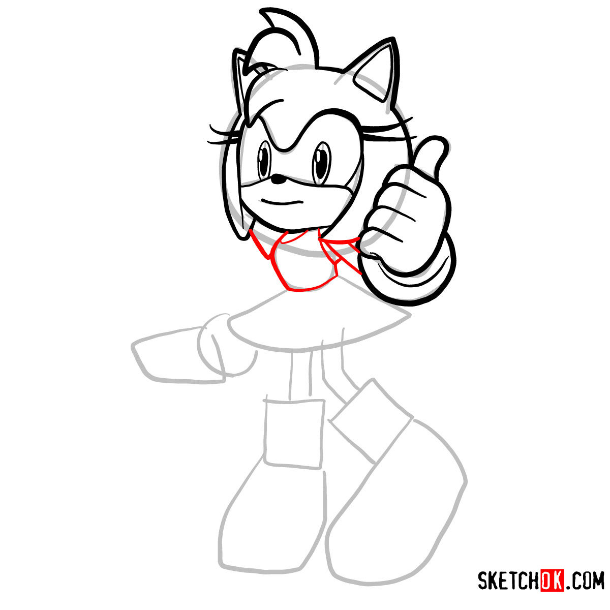 How to draw Amy Rose | Sonic the Hedgehog - step 07