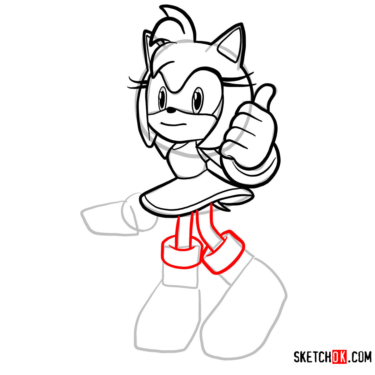 How to draw Amy Rose | Sonic the Hedgehog - step 09
