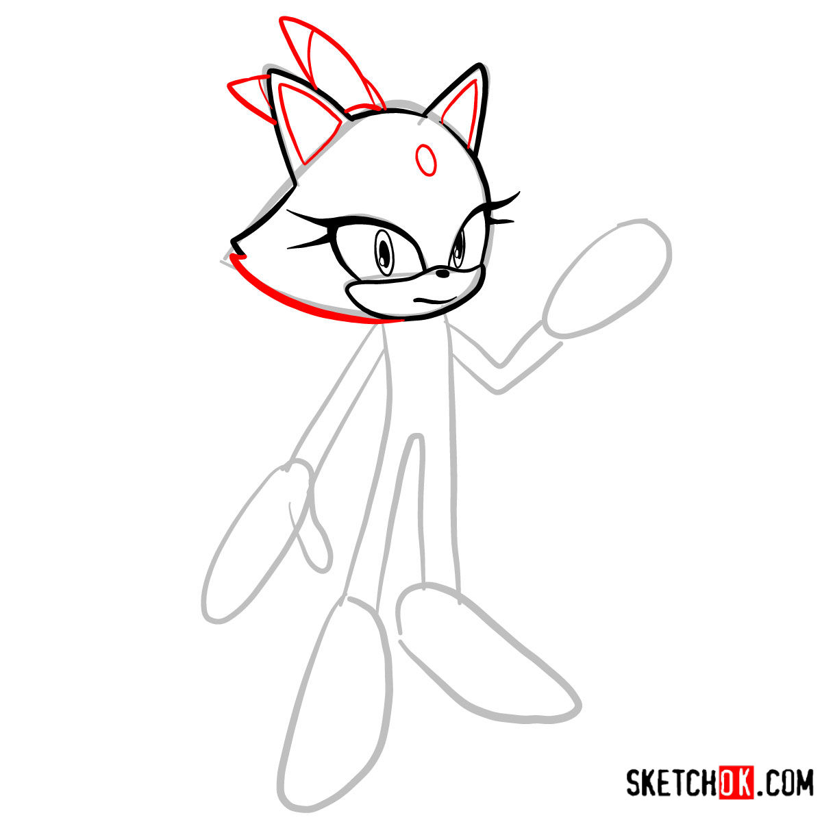 How to draw Blaze the Cat | Sonic the Hedgehog - step 04