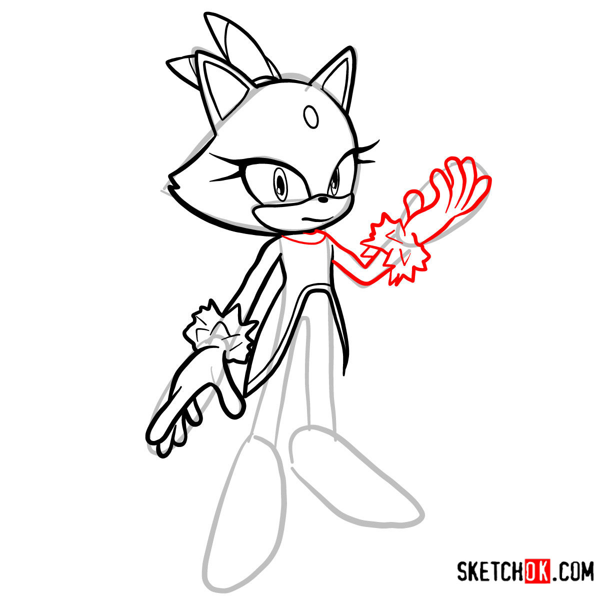 How to draw Blaze the Cat Sonic the Hedgehog - step 07.