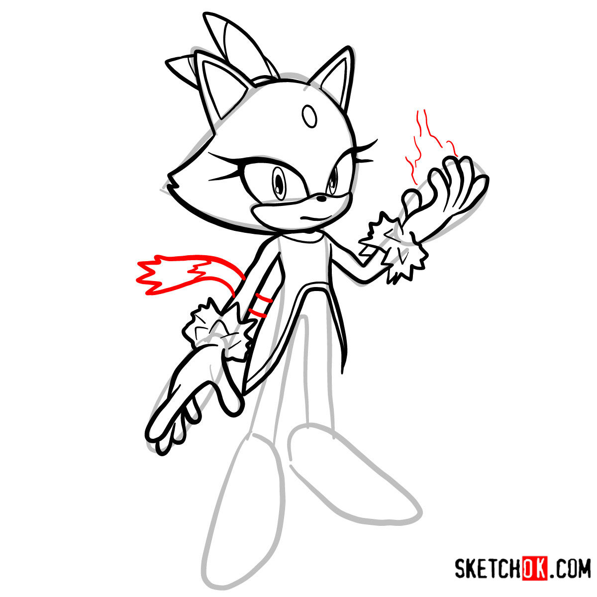 How to draw Blaze the Cat | Sonic the Hedgehog - step 08