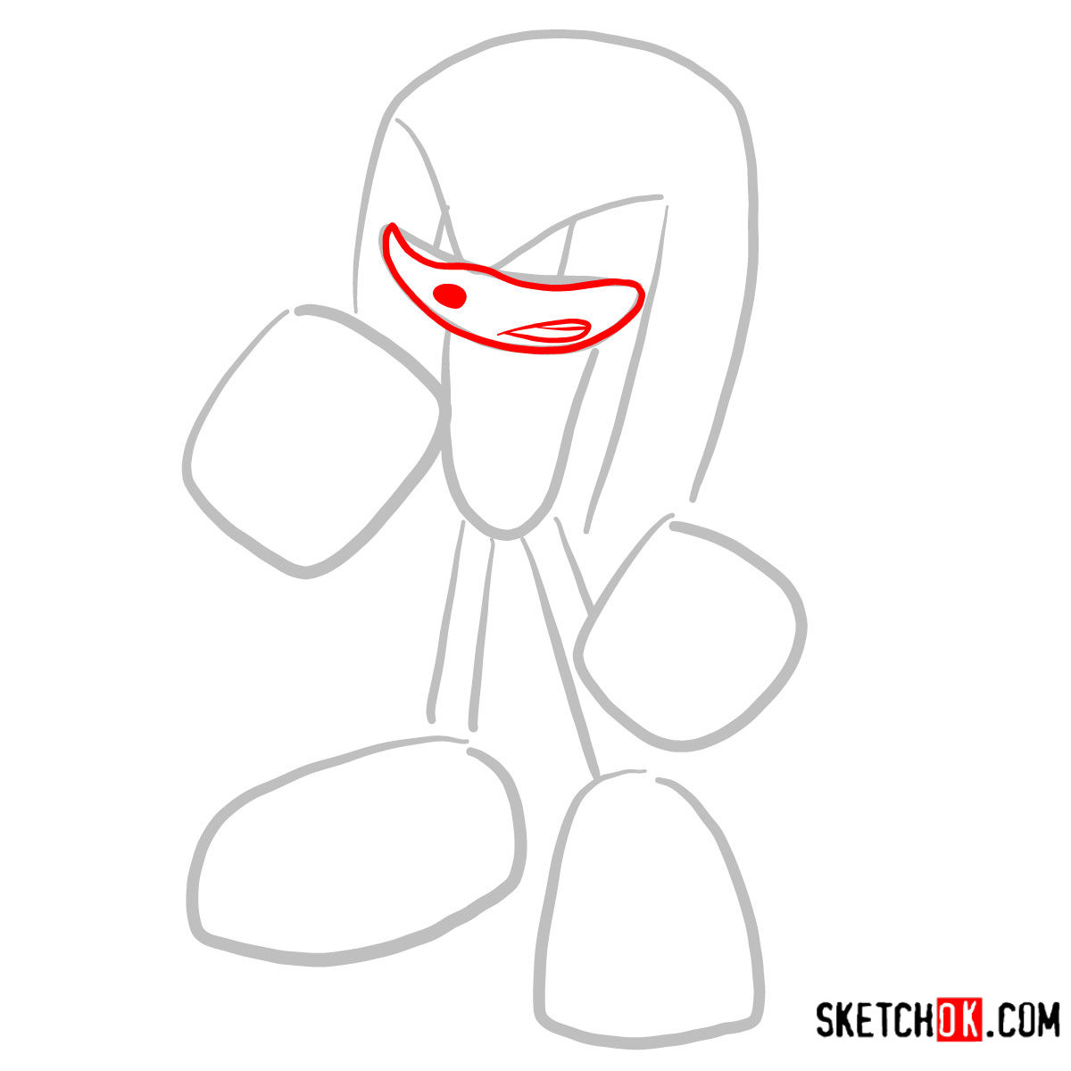 How to draw Knuckles the Echidna | Sonic the Hedgehog - step 02