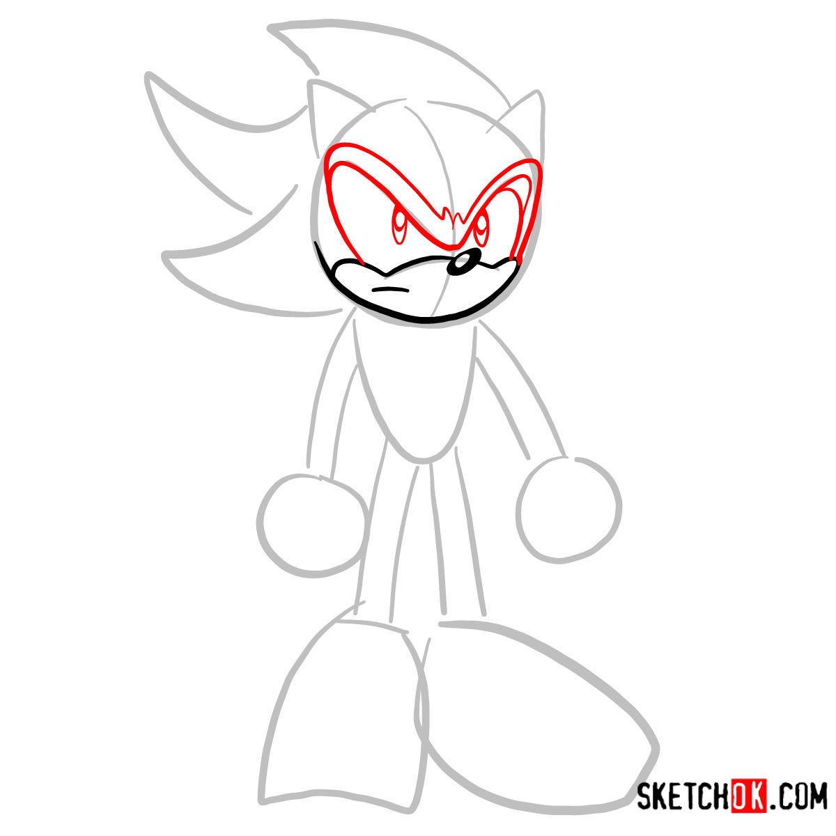 How to draw Shadow the Hedgehog - step 03