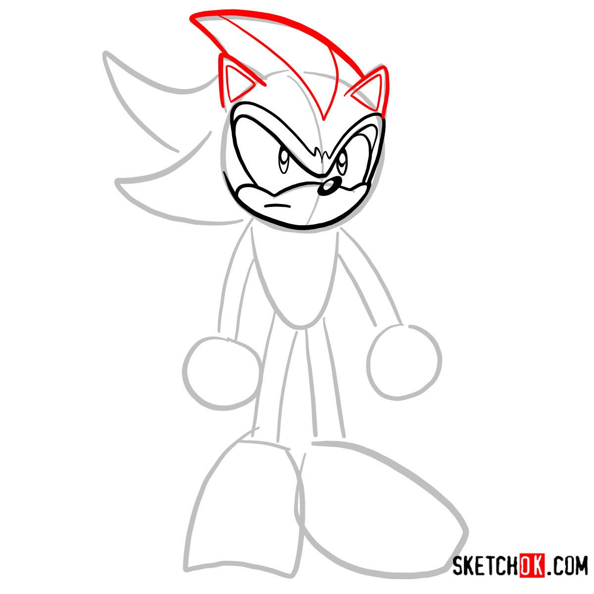 How to draw Shadow the Hedgehog - step 04