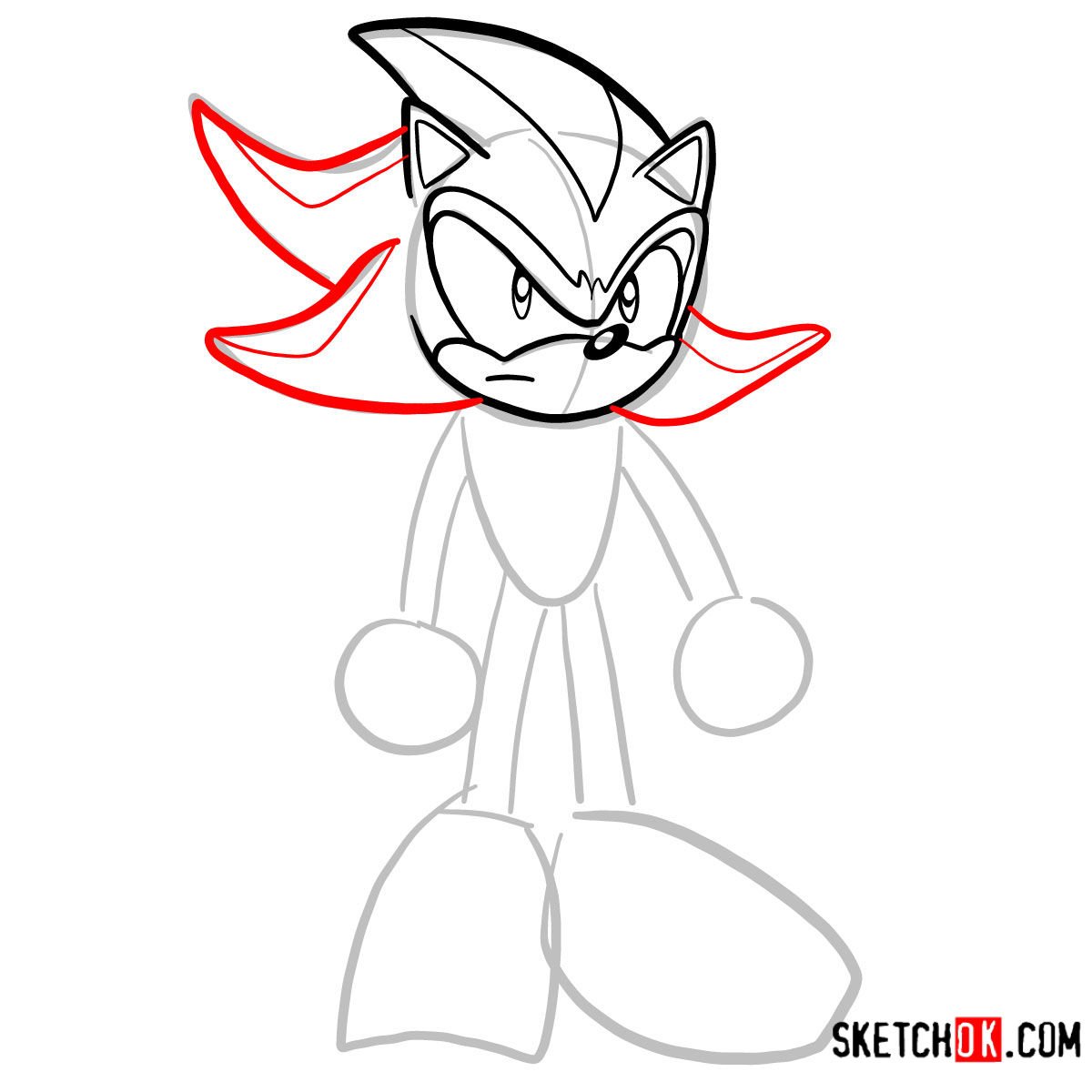How to draw Shadow the Hedgehog - step 05
