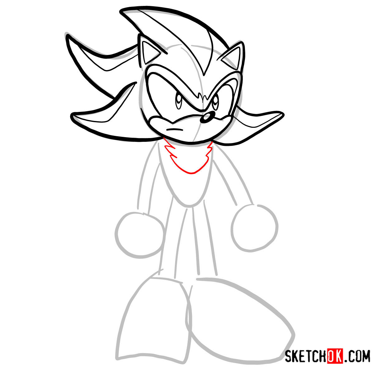 How to draw Shadow the Hedgehog - step 06