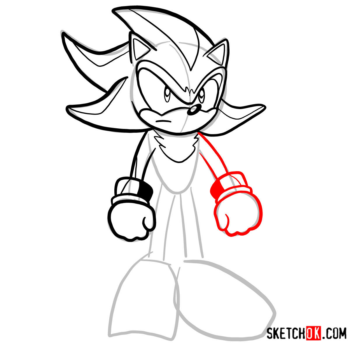How to draw Shadow the Hedgehog - step 08