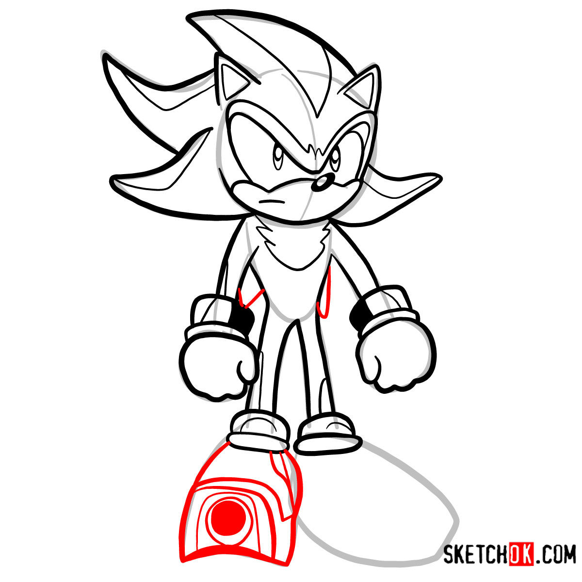 How to draw Shadow the Hedgehog - step 10