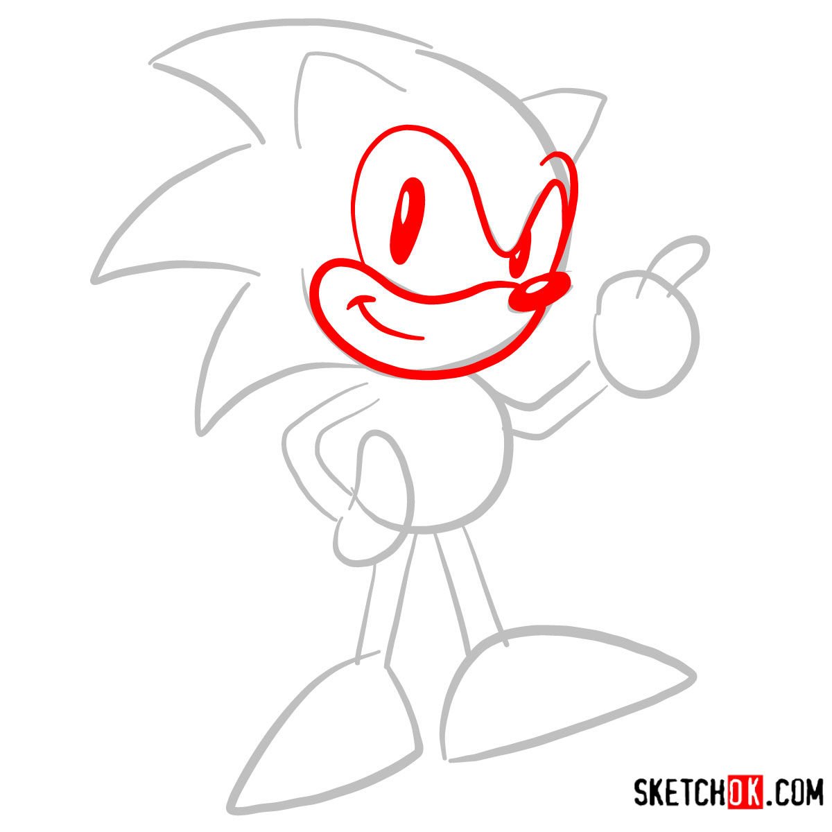 How to draw Sonic the Hedgehog SEGA games style - step 02