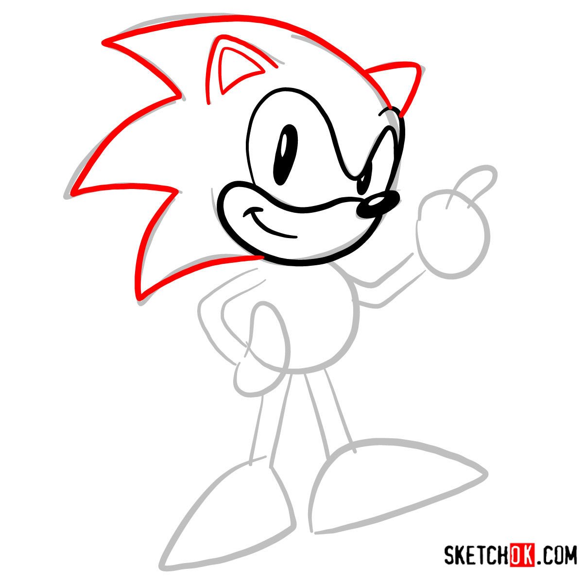 How to draw Sonic the Hedgehog SEGA games style - step 03