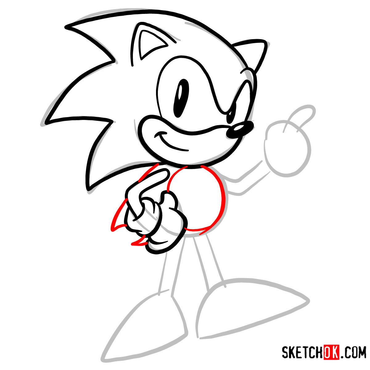 How to draw Sonic the Hedgehog SEGA games style - step 05