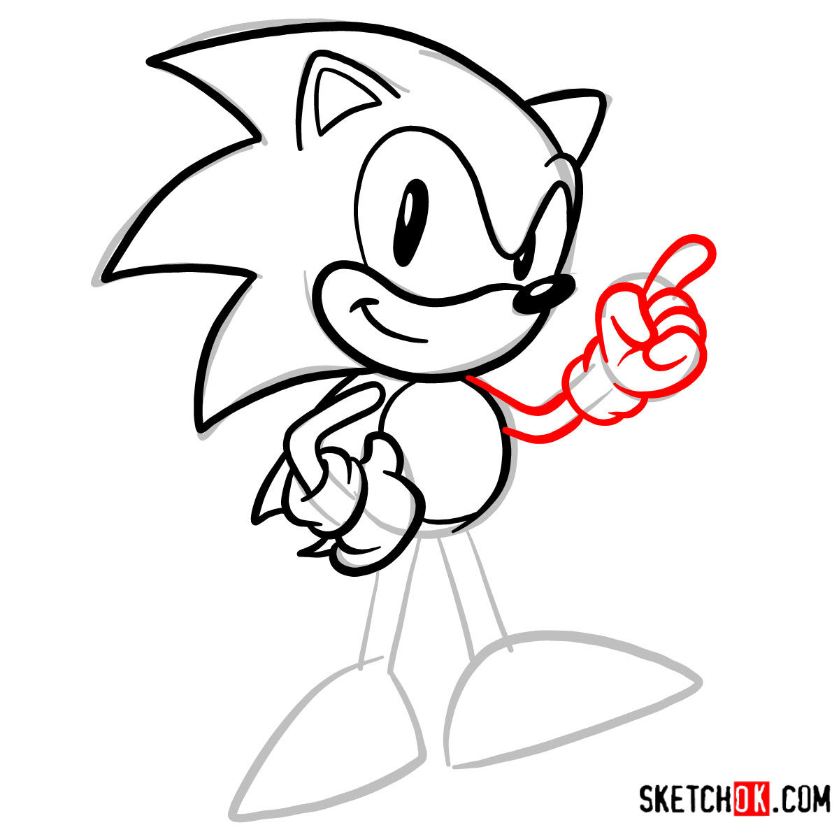 How to draw Sonic the Hedgehog SEGA games style - step 06