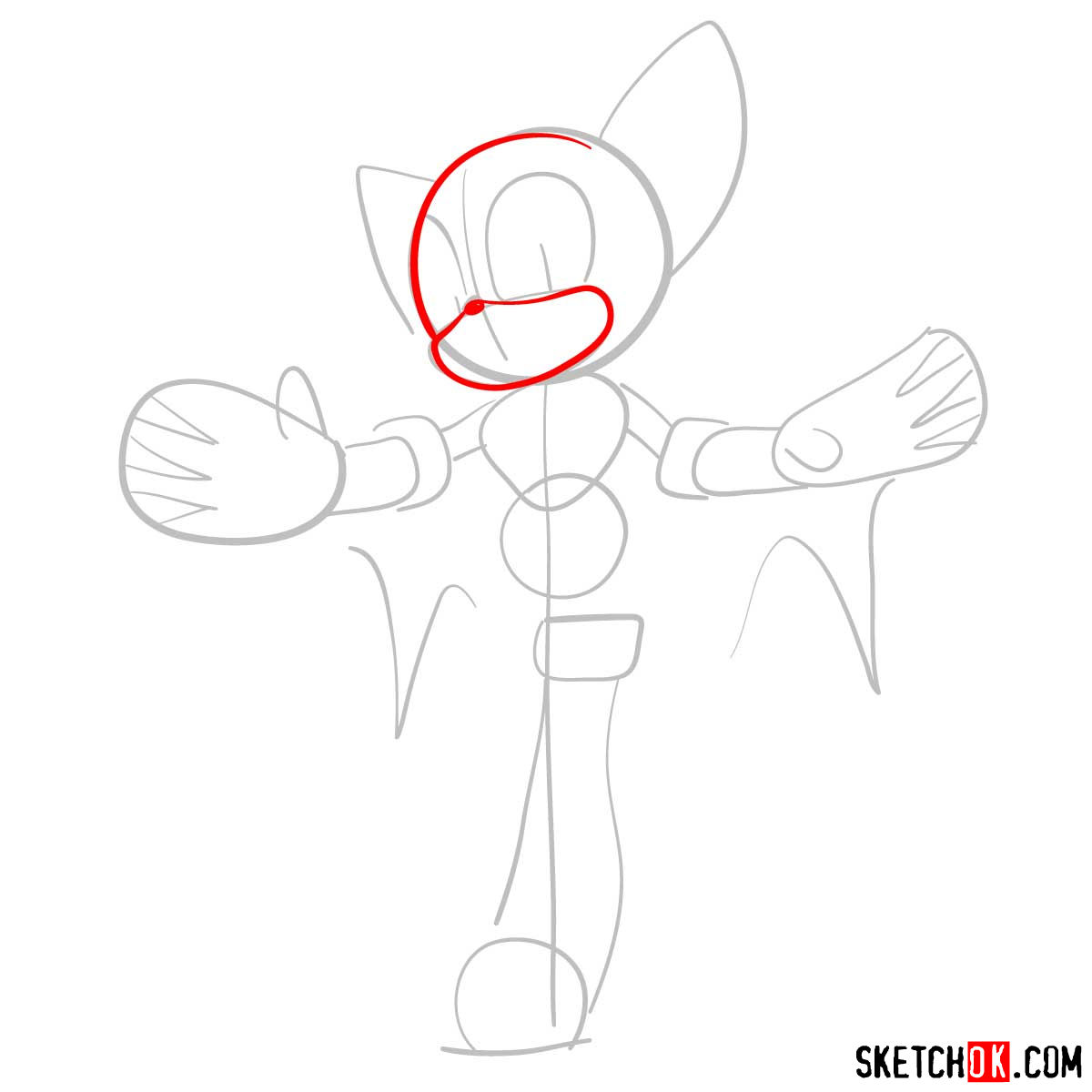 How to draw Rouge the Bat from Sonic the Hedgehog - step 03