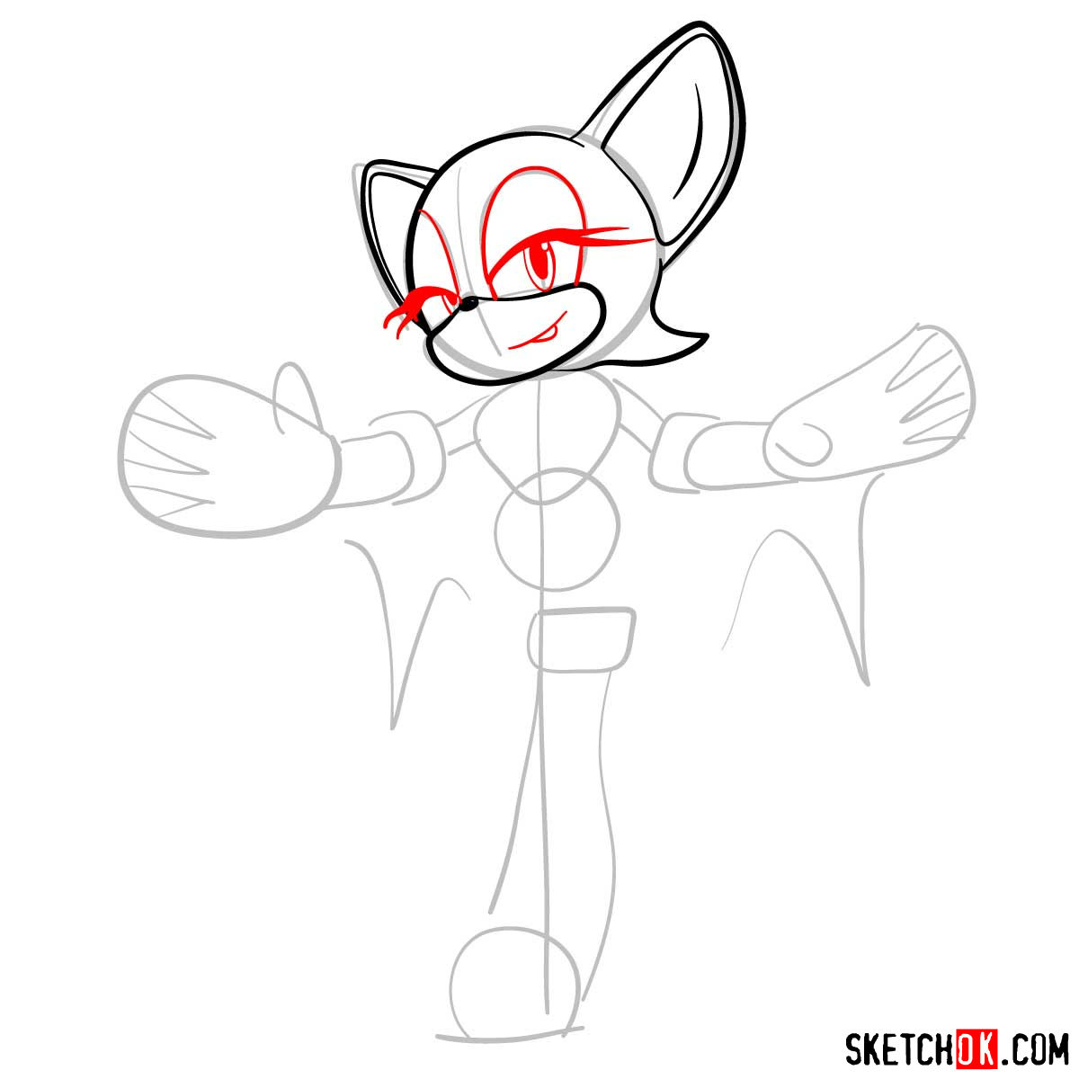 How to draw Rouge the Bat from Sonic the Hedgehog - step 05