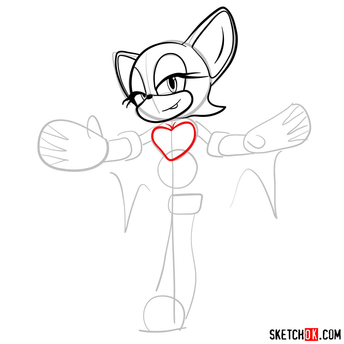 How to draw Rouge the Bat from Sonic the Hedgehog - step 06