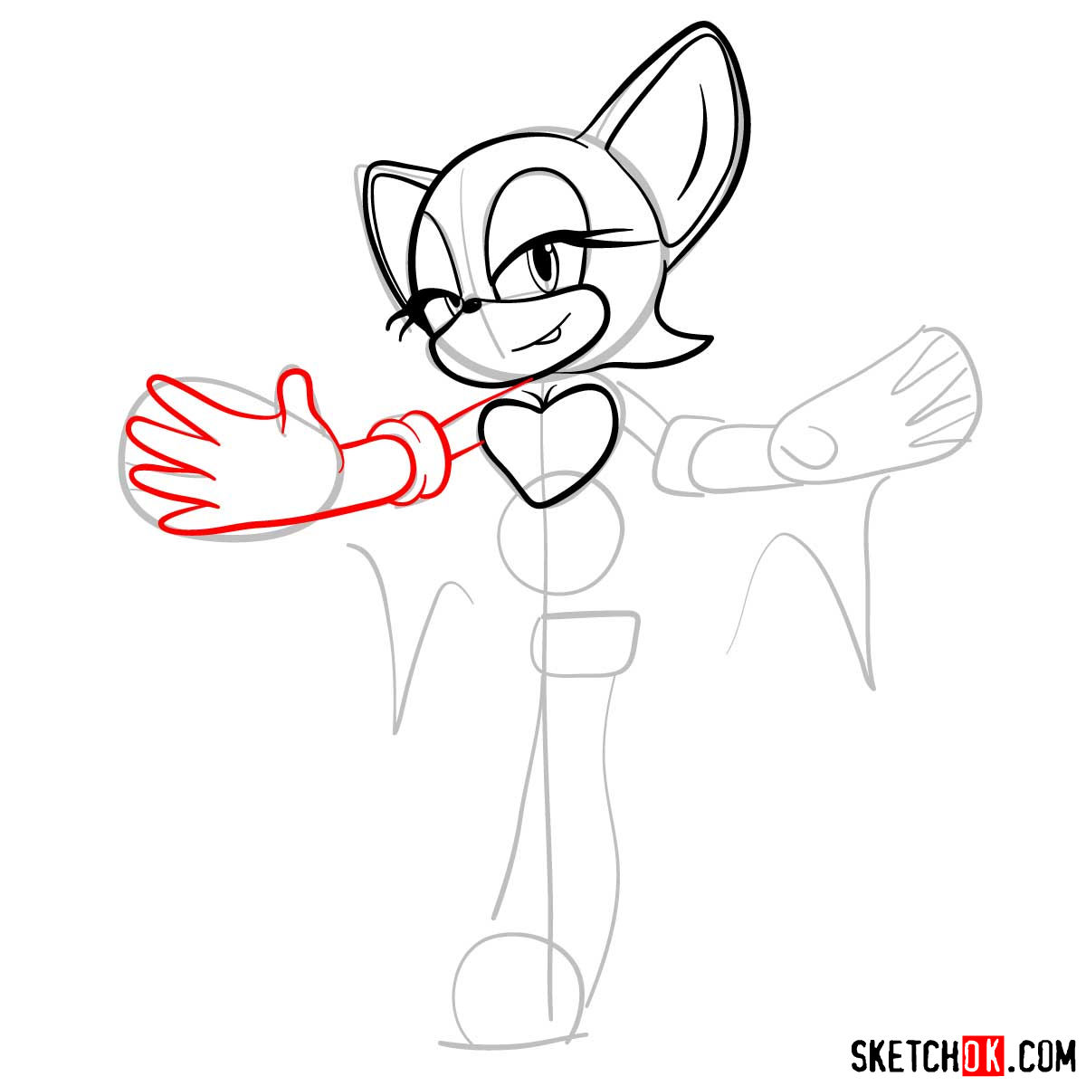 How to draw Rouge the Bat from Sonic the Hedgehog - step 07