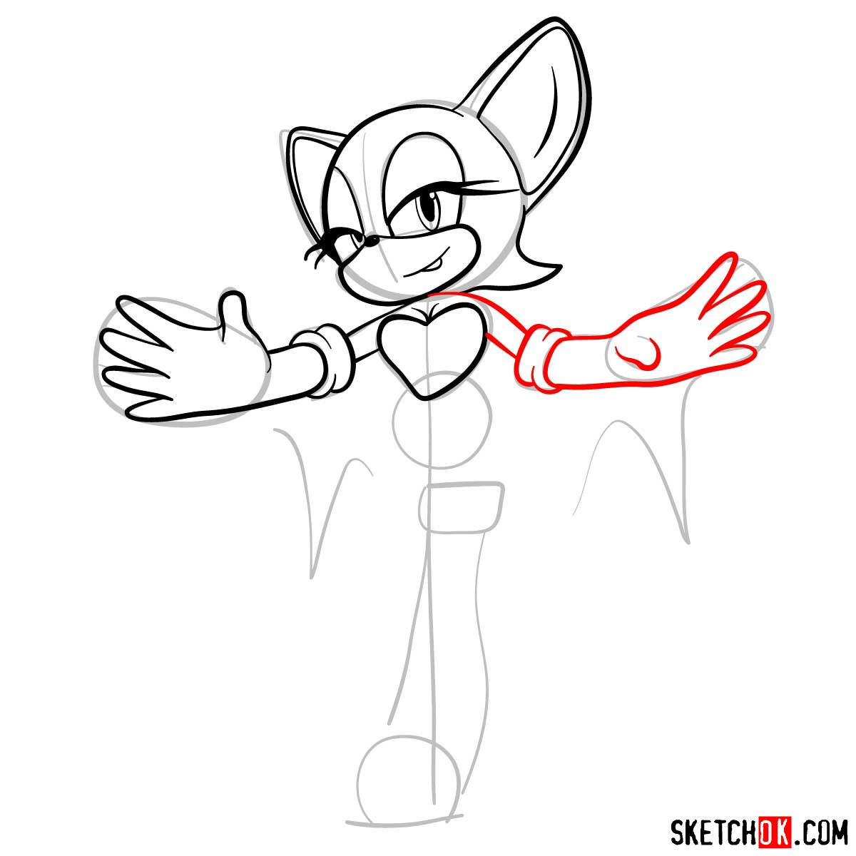 How to draw Rouge the Bat from Sonic the Hedgehog - step 08
