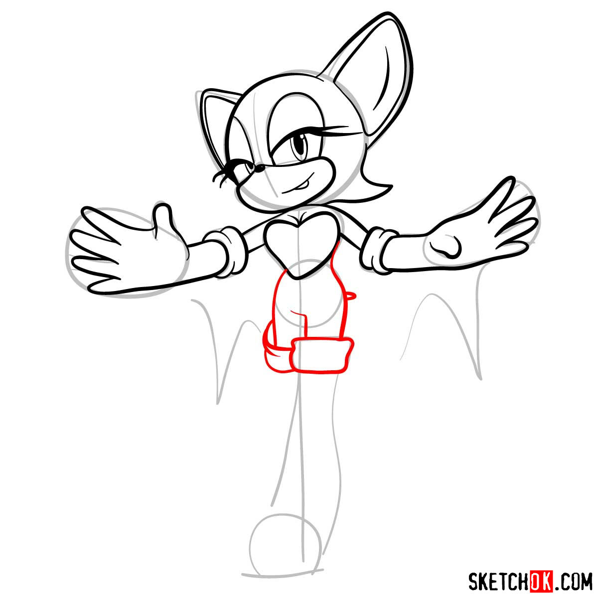 How to draw Rouge the Bat from Sonic the Hedgehog - step 09