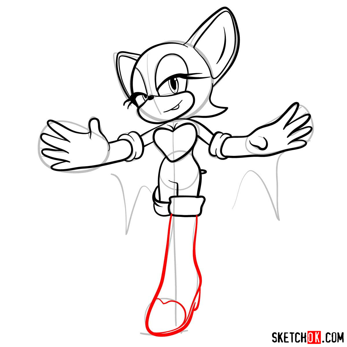 How to draw Rouge the Bat from Sonic the Hedgehog - step 10