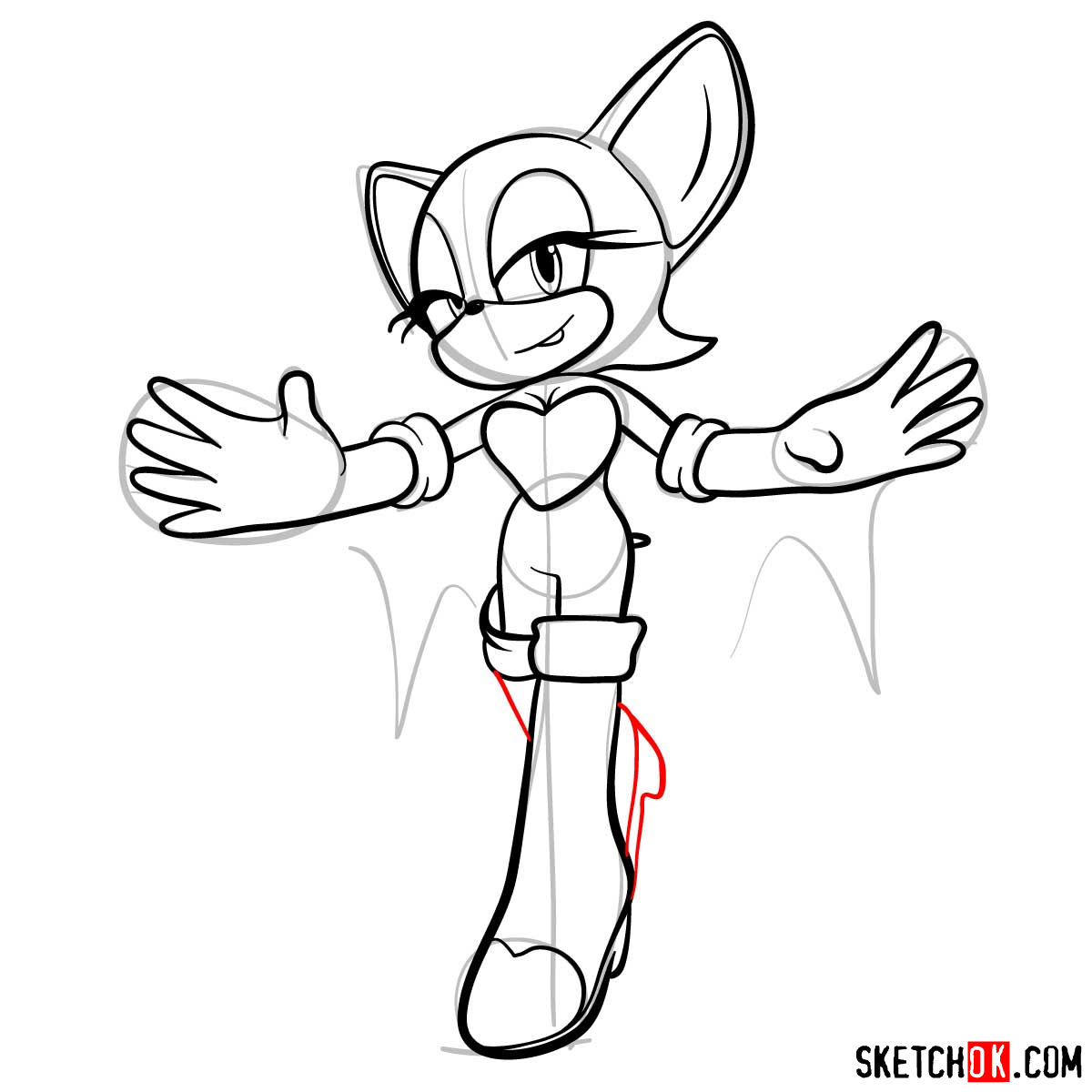 How to draw Rouge the Bat from Sonic the Hedgehog - step 11