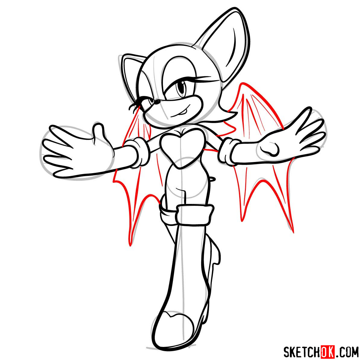 How to draw Rouge the Bat from Sonic the Hedgehog - step 12